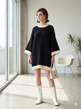 Staud black & white colourblock Shawn sweater mini dress - Small